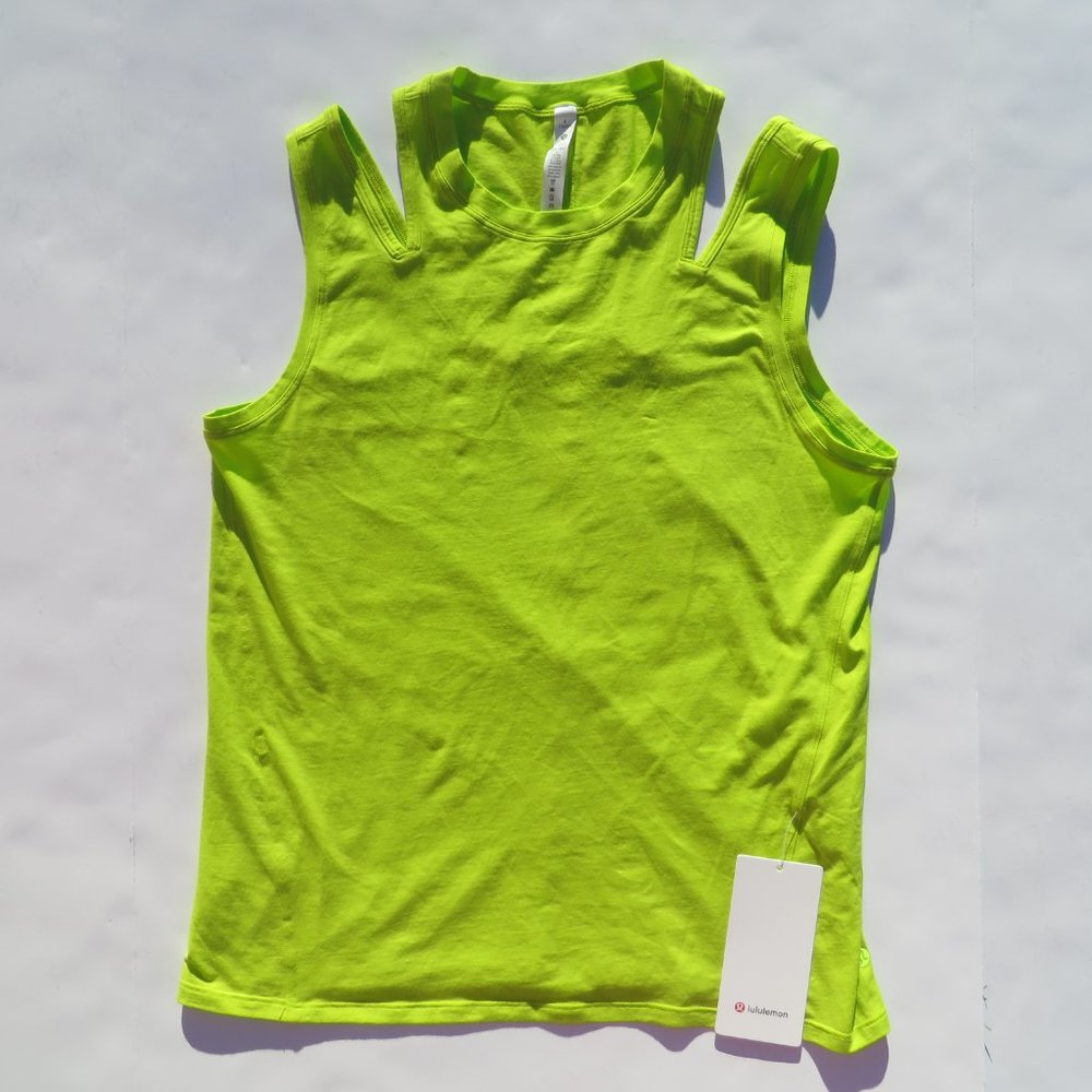 Lululemon LA Split Shoulder Muscle Tank Tee Shirt Women NEW Yoga Gym NWOT Neon